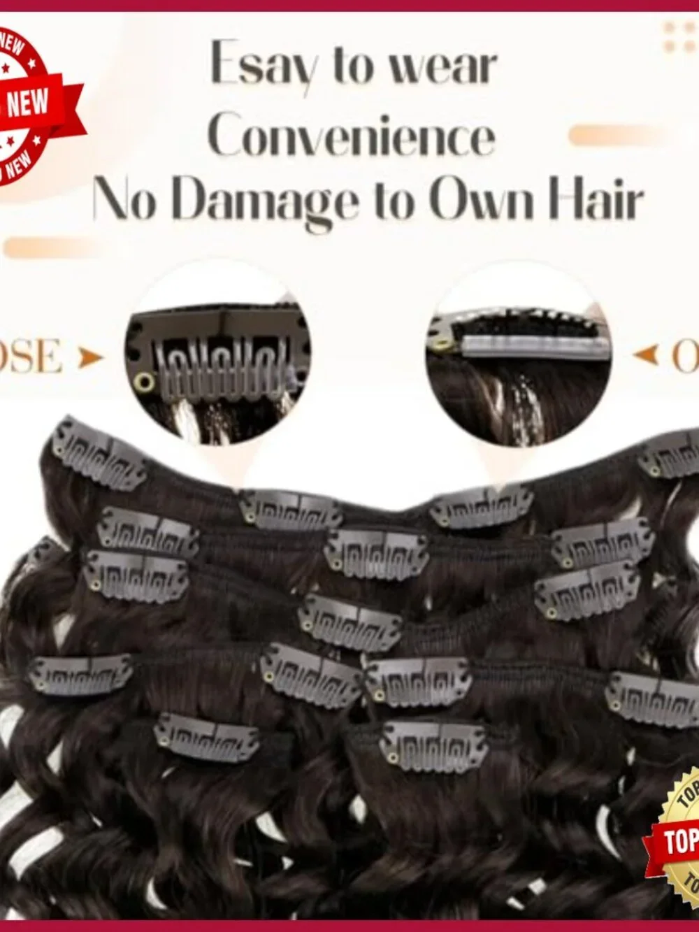 7-Piece Clip-In Hair Extensions, 120g Remy Human Hair, Natural Wave Curls